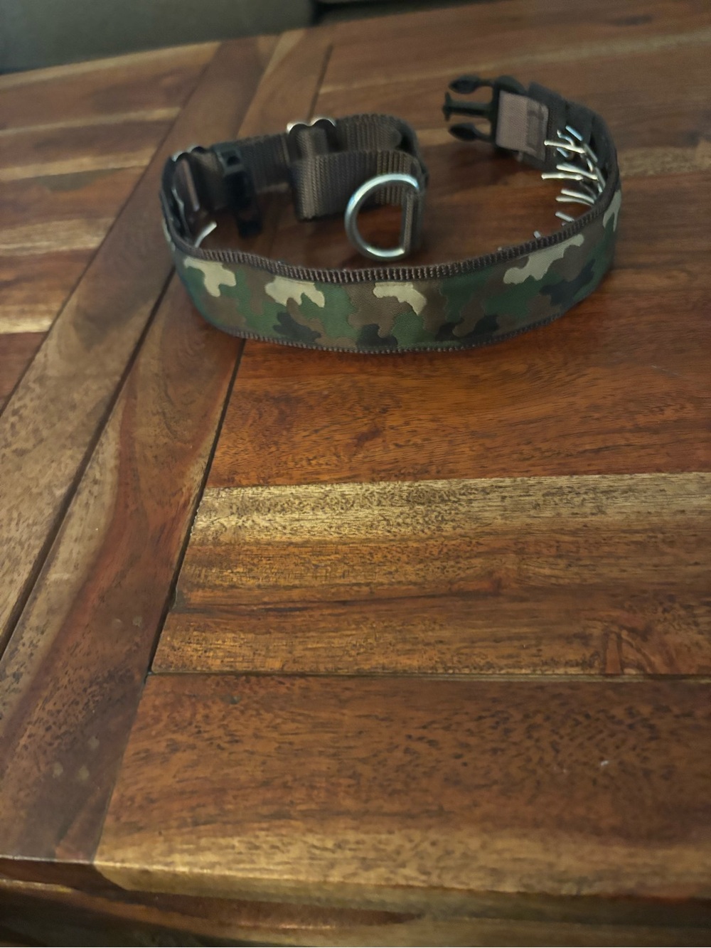 Camouflage Nylon Dog Collar with Metal D-Ring - Green Camo